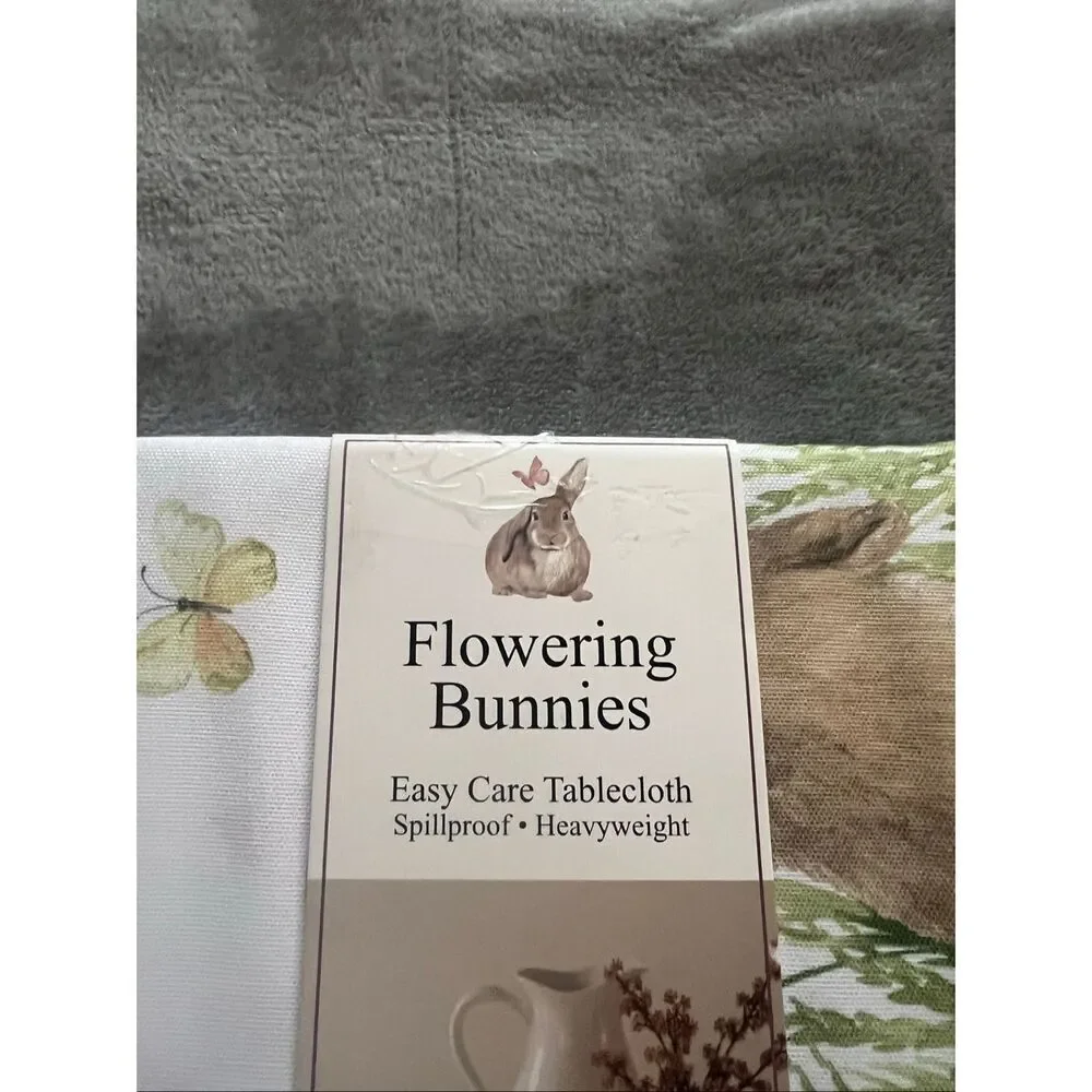 Benson Mills Flowering Bunnies Easy Care Tablecloth Oblong 60in. X 84in. NEW-Sma